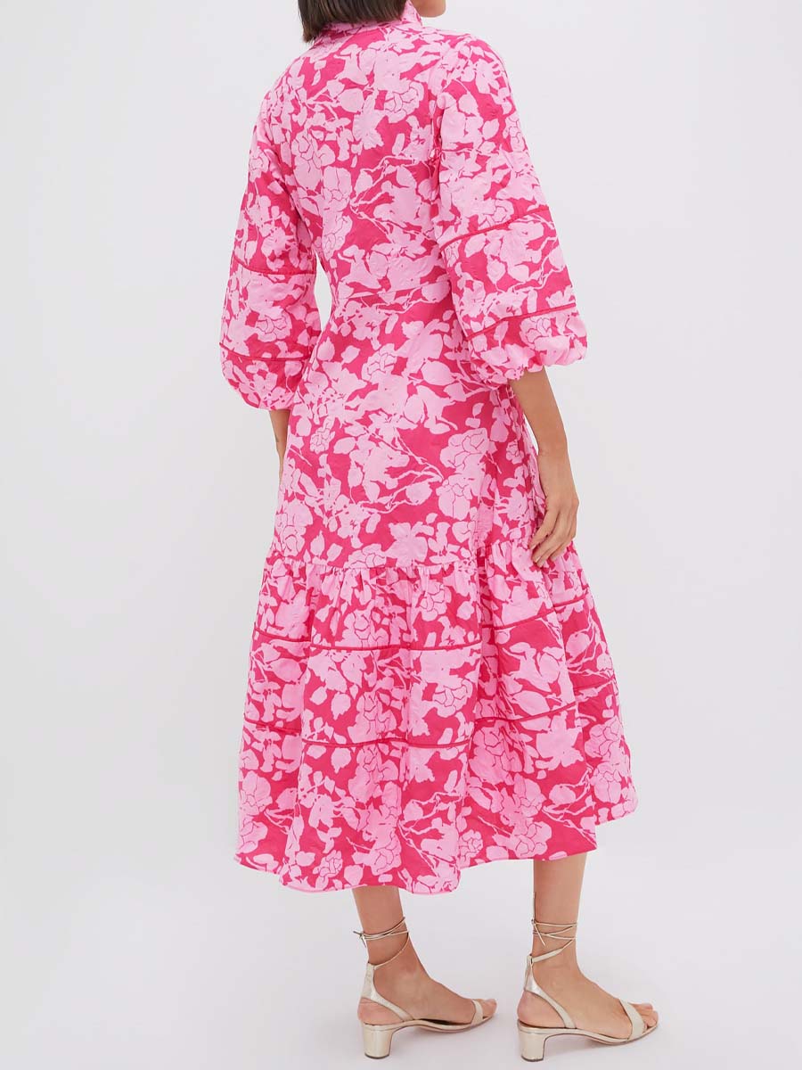 Floral Print Puff Sleeve Maxi Dress