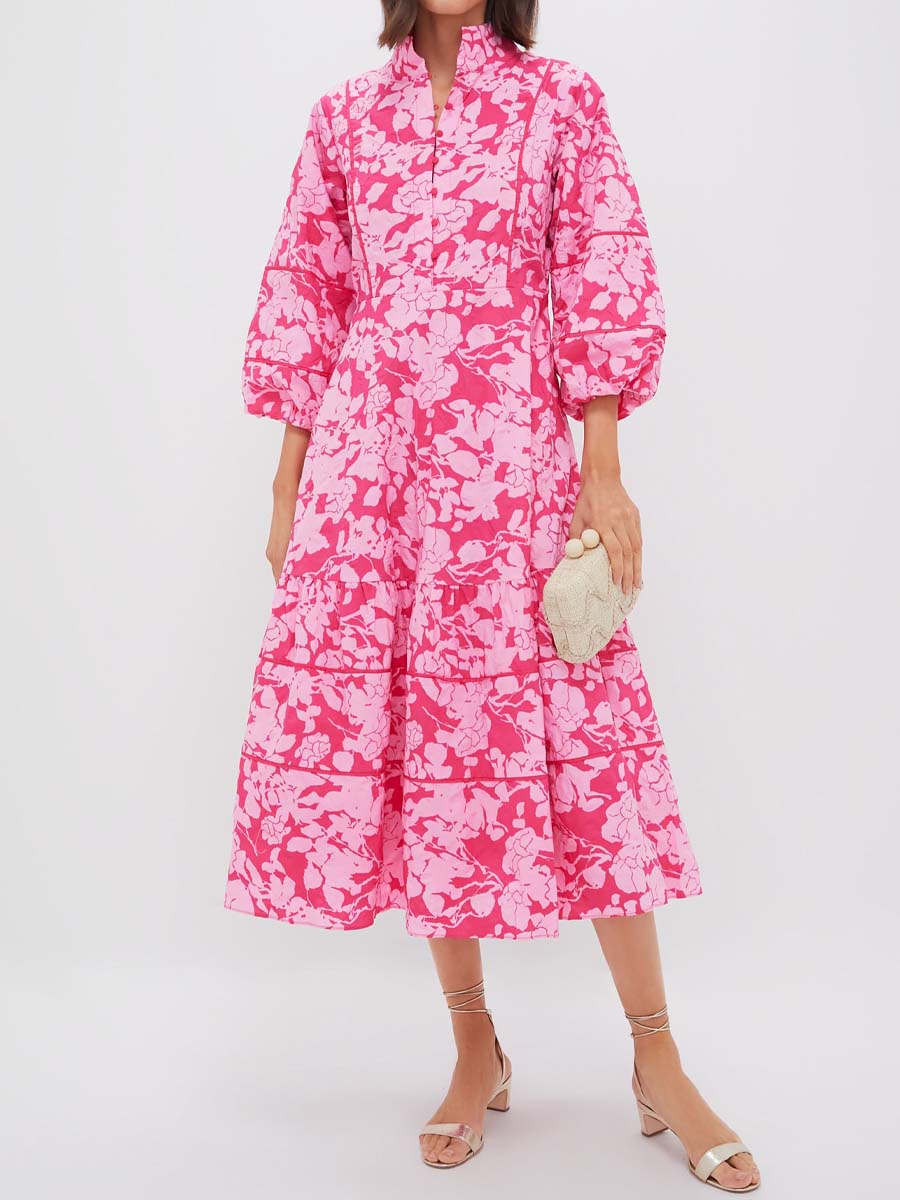 Floral Print Puff Sleeve Maxi Dress