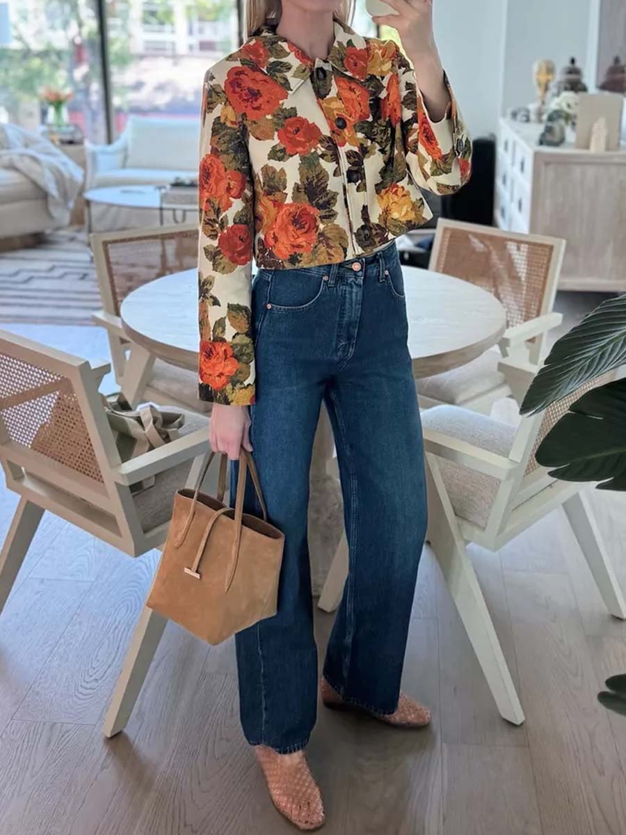 Classic Collar Short Printed Jacket