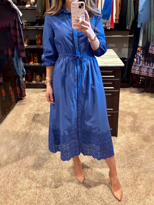 Eyelet Lace Patchwork Midi Dress