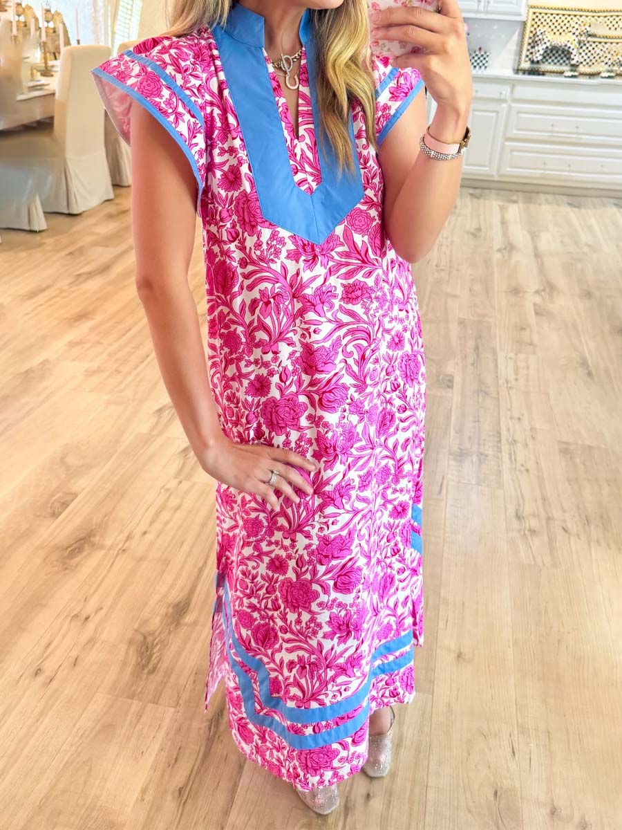 Printed Short Flutter Sleeve Maxi Dress