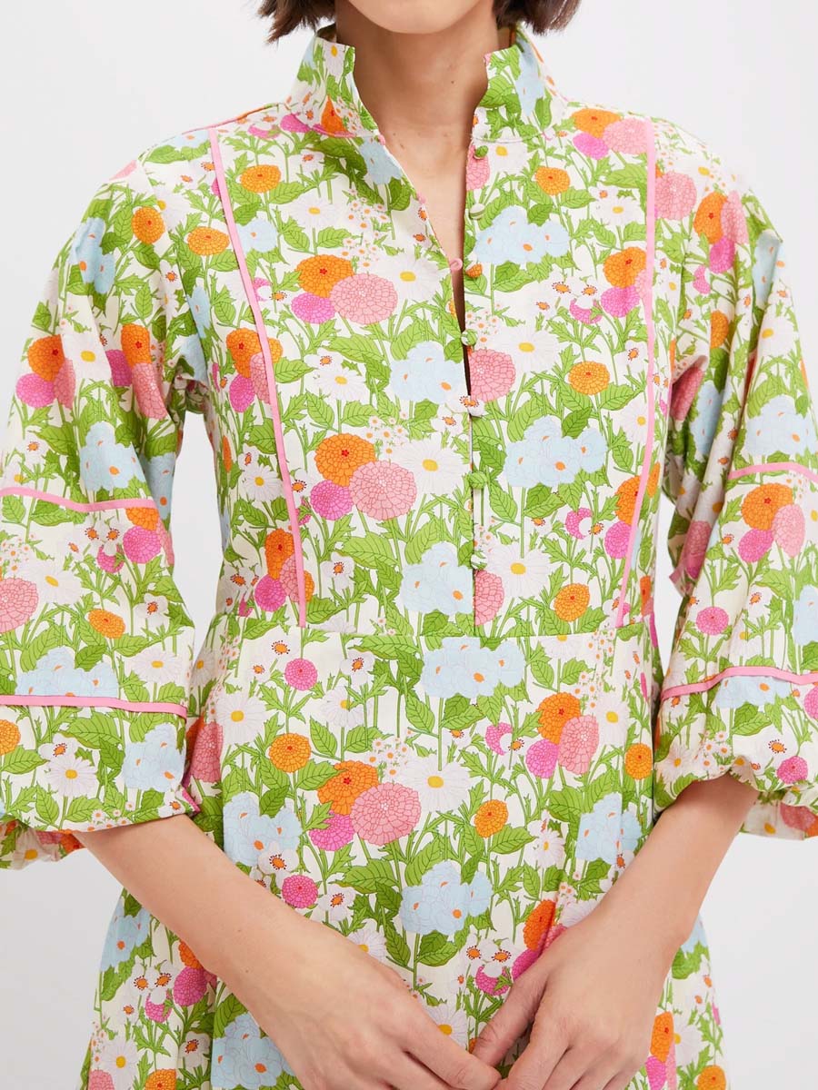 Floral Print Puff Sleeve Maxi Dress