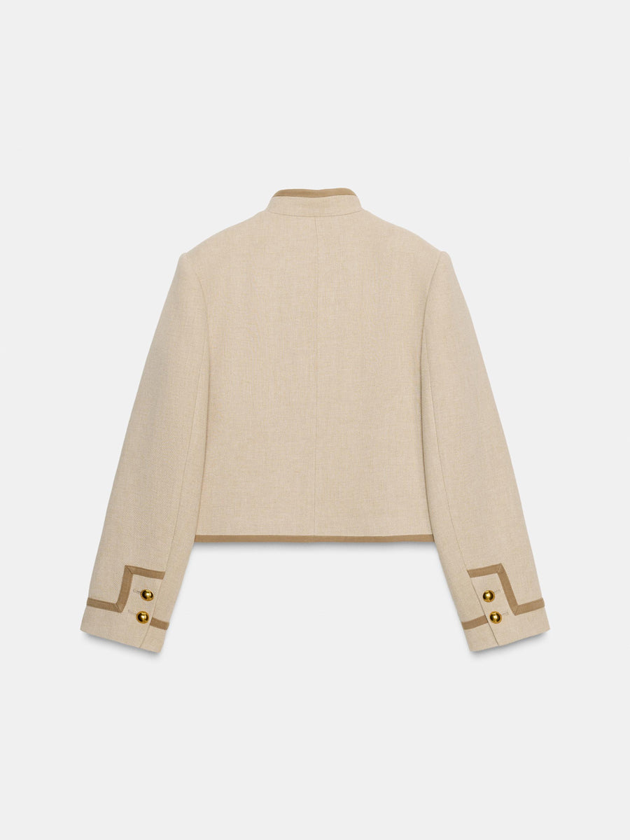 High Neck Shoulder Pads Contrasting Trim Jacket