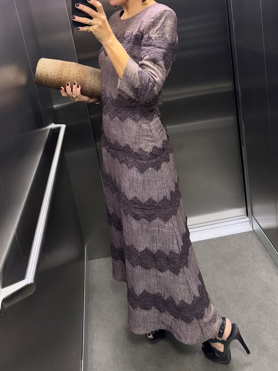 Elegant Lace Patchwork Long Sleeve Dress