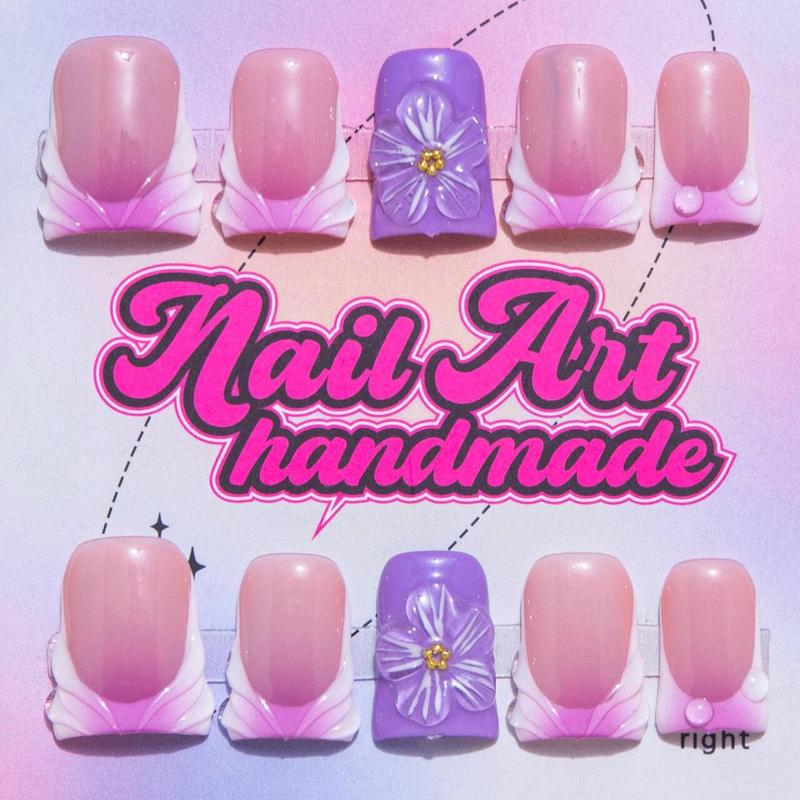 Y2K Style Rhinestone & Faux Pearl Decor Fake Nails, 10pcs/set Fashion Press On Nails For Women & Girls DIY Nail Art Beauty Products, Nail Charms