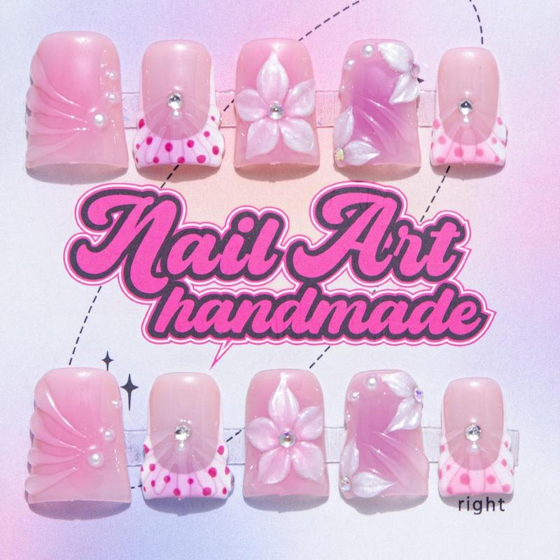 Y2K Style Ris & Fake Bearl Decor Fake Nails