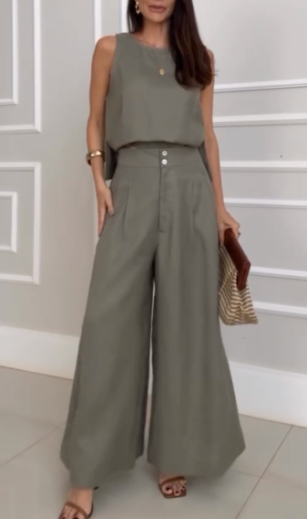 Green Wide Leg Two Piece Set
