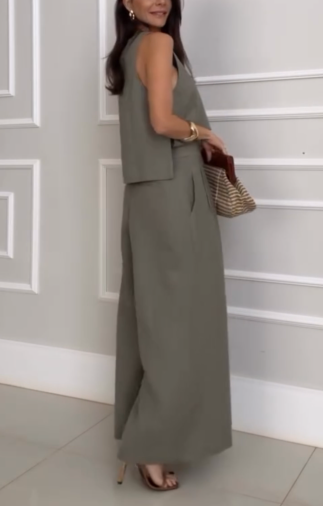 Green Wide Leg Two Piece Set