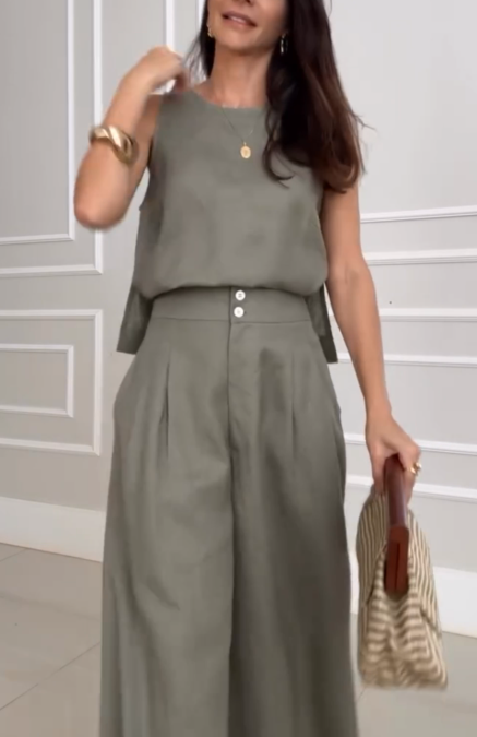 Green Wide Leg Two Piece Set