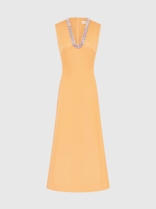 V Neck Rhinestone Midi Dress