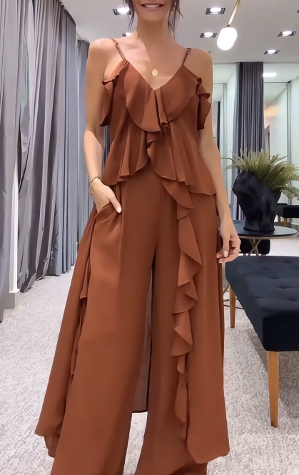 High Waist Ruffles Slip Two Piece Set