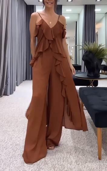 High Waist Ruffles Slip Two Piece Set