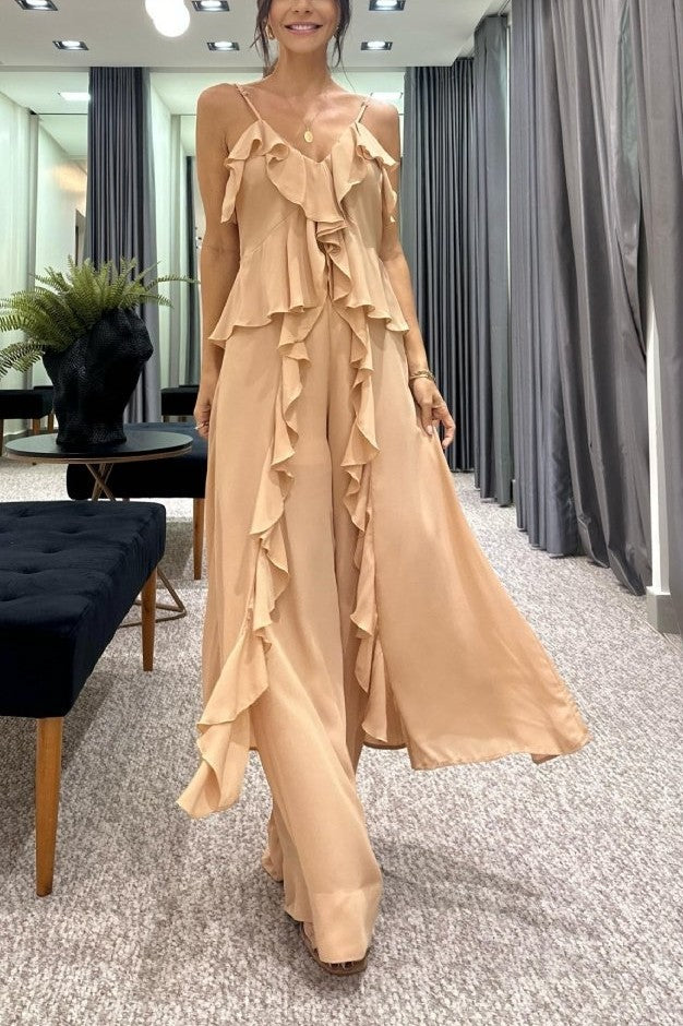 High Waist Ruffles Slip Two Piece Set