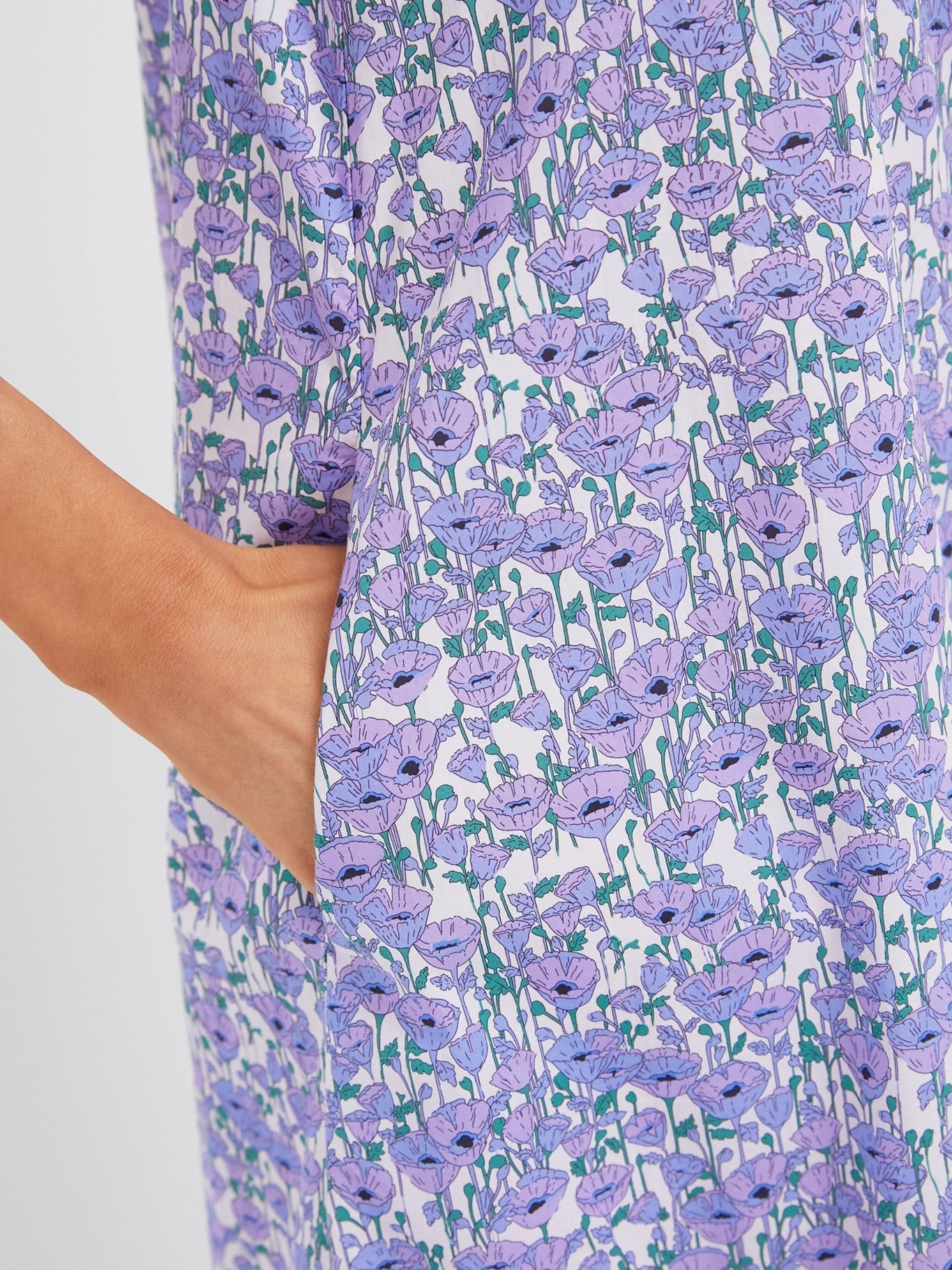 Purple Poppies Ruffle Collar Cotton Maxi Dress