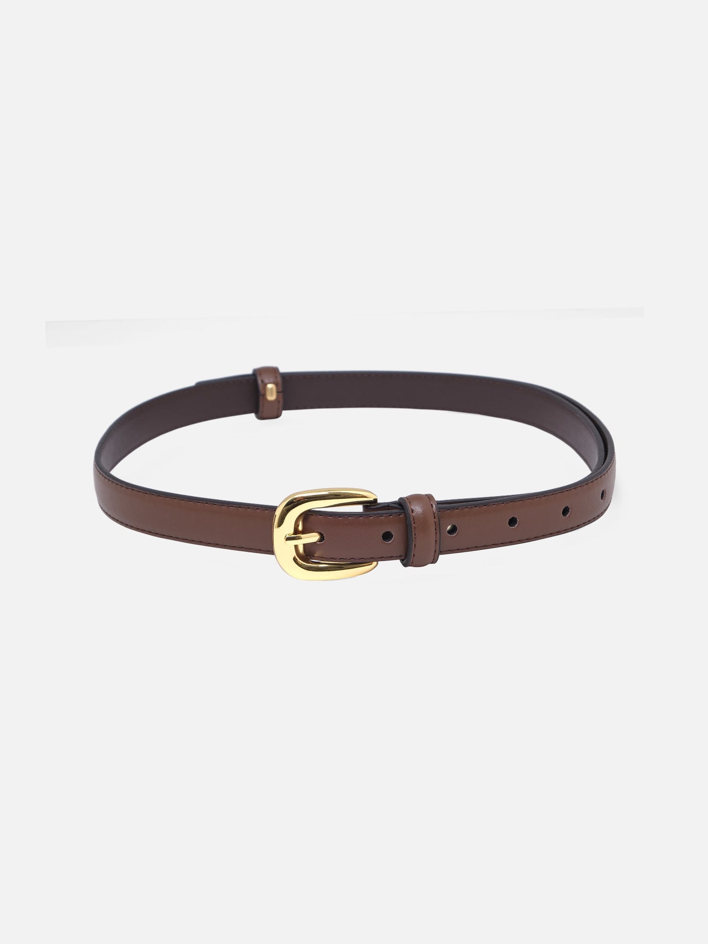 Eco-leather Belt With Golden Buckle And Matching Loops