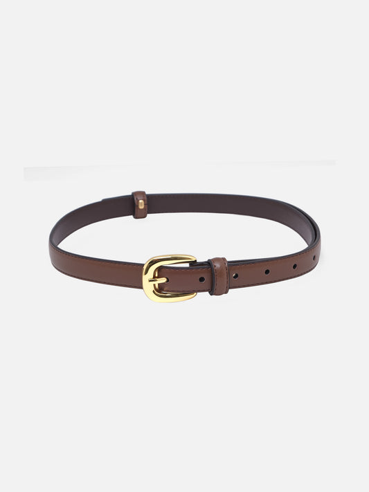 Eco-leather Belt With Golden Buckle And Matching Loops