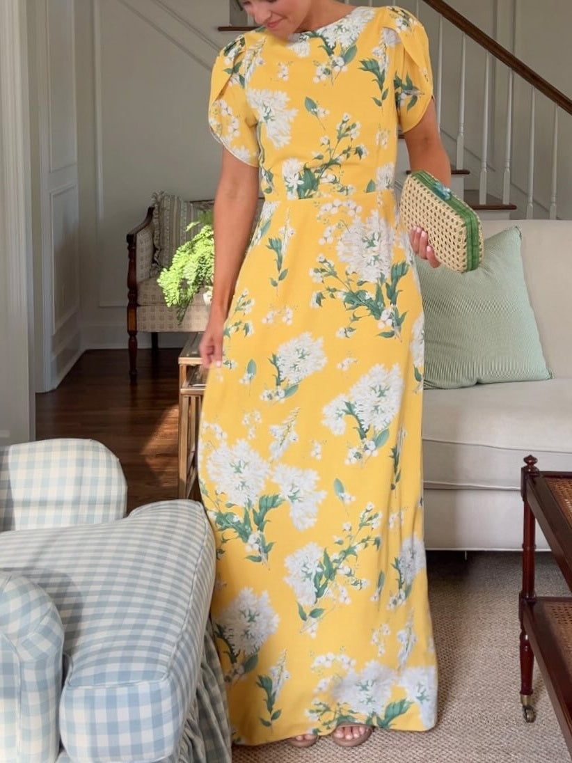 Pleated Cutout Floral-Print Maxi Dress