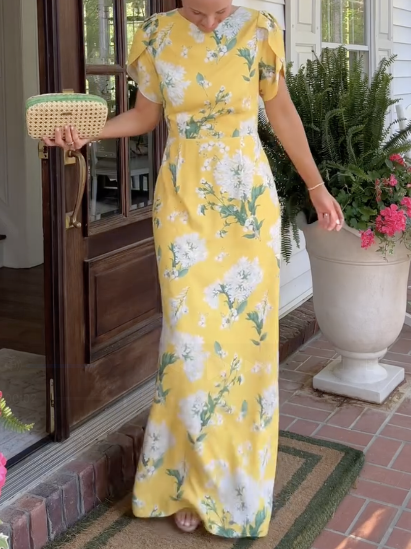 Pleated Cutout Floral-Print Maxi Dress