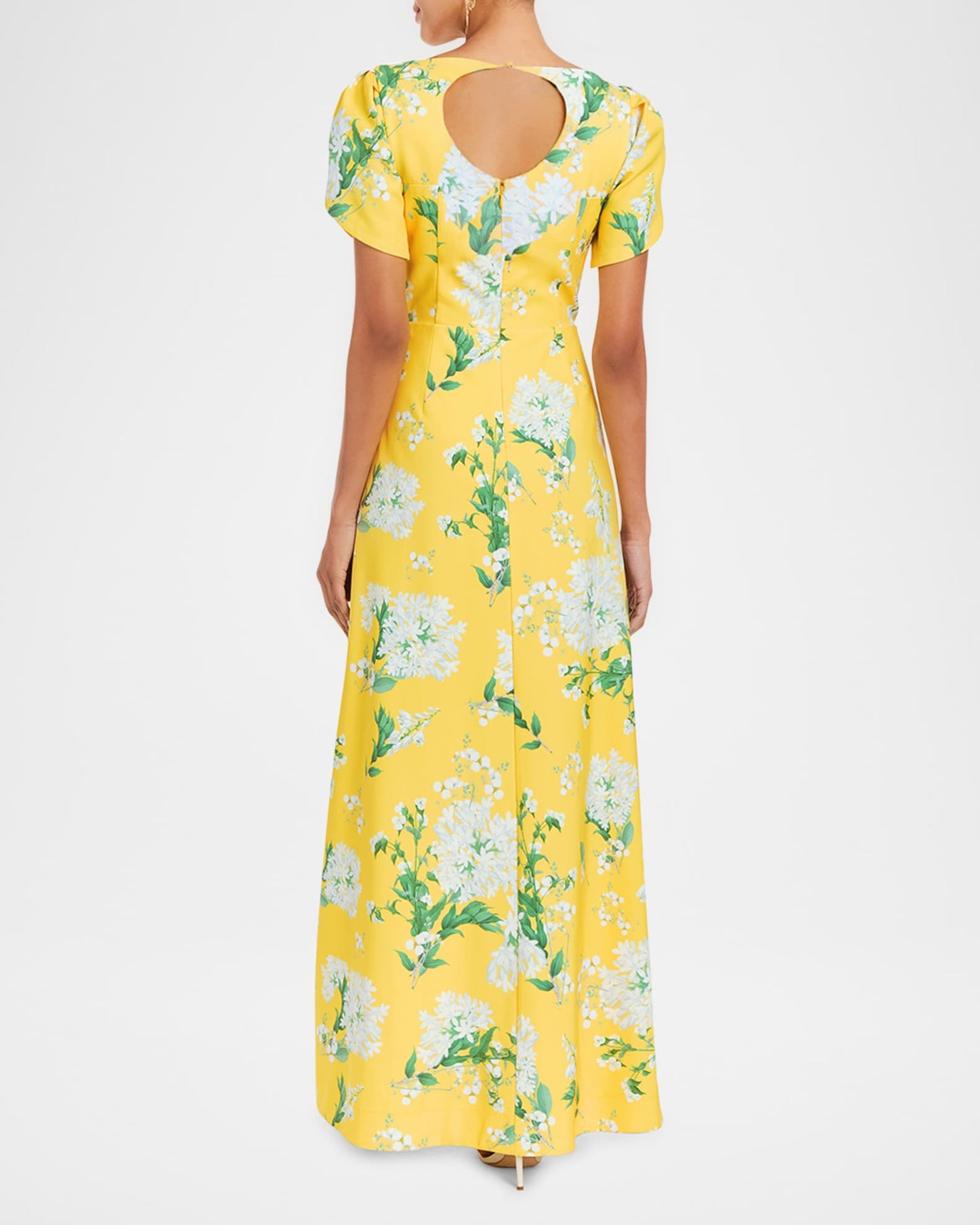 Pleated Cutout Floral-Print Maxi Dress