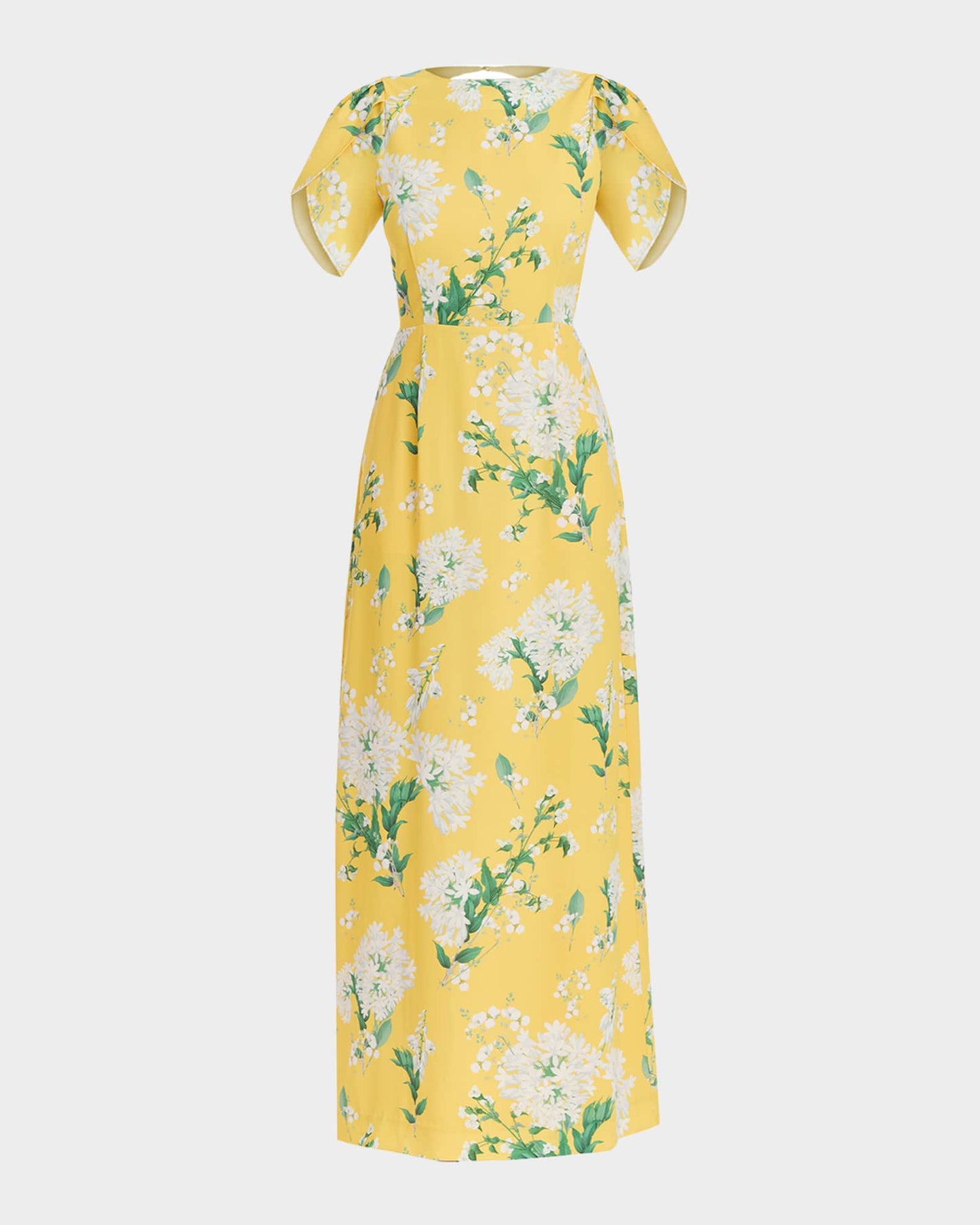 Pleated Cutout Floral-Print Maxi Dress