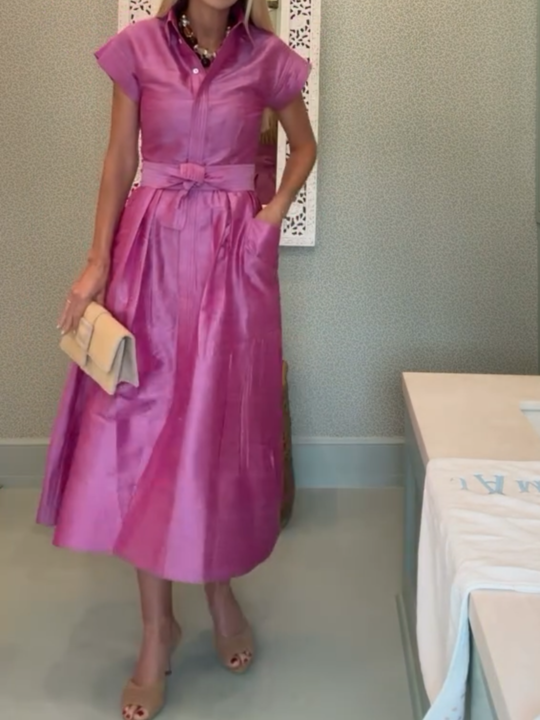 Detachable Belt Cap Sleeves Midi Dress