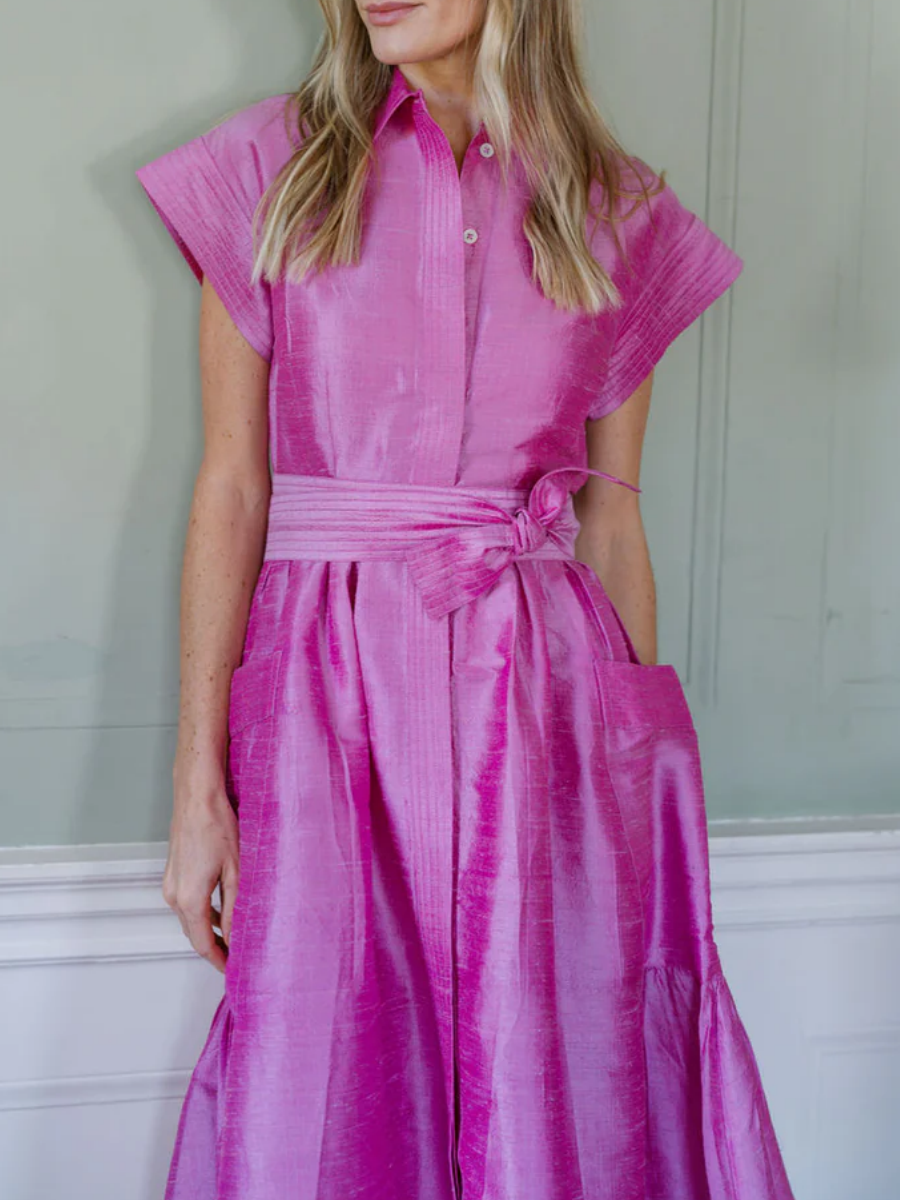 Detachable Belt Cap Sleeves Midi Dress