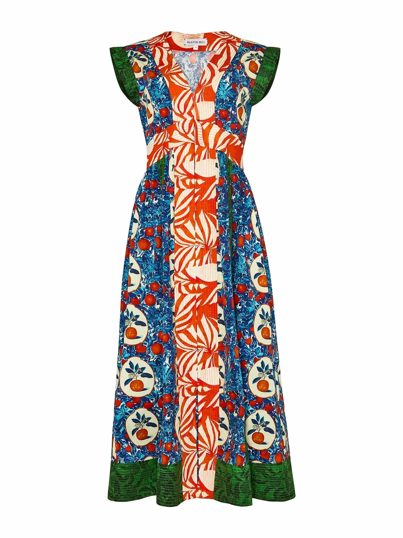Ruffled Sleeve V Neck Printed Maxi Dress