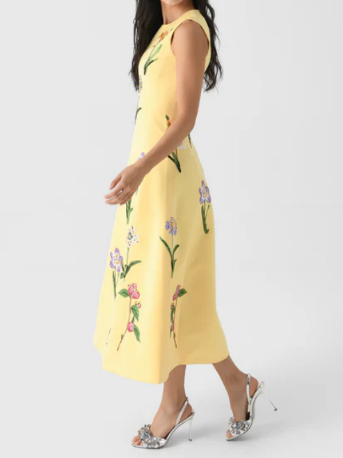 Classic Round Neck Embroidered Midi Dress