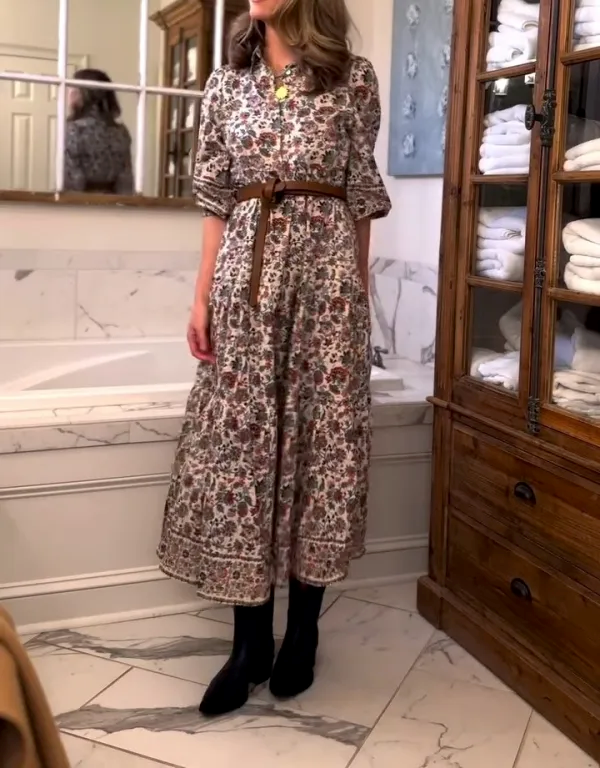 Cotton Floral Print Maxi Long Dress