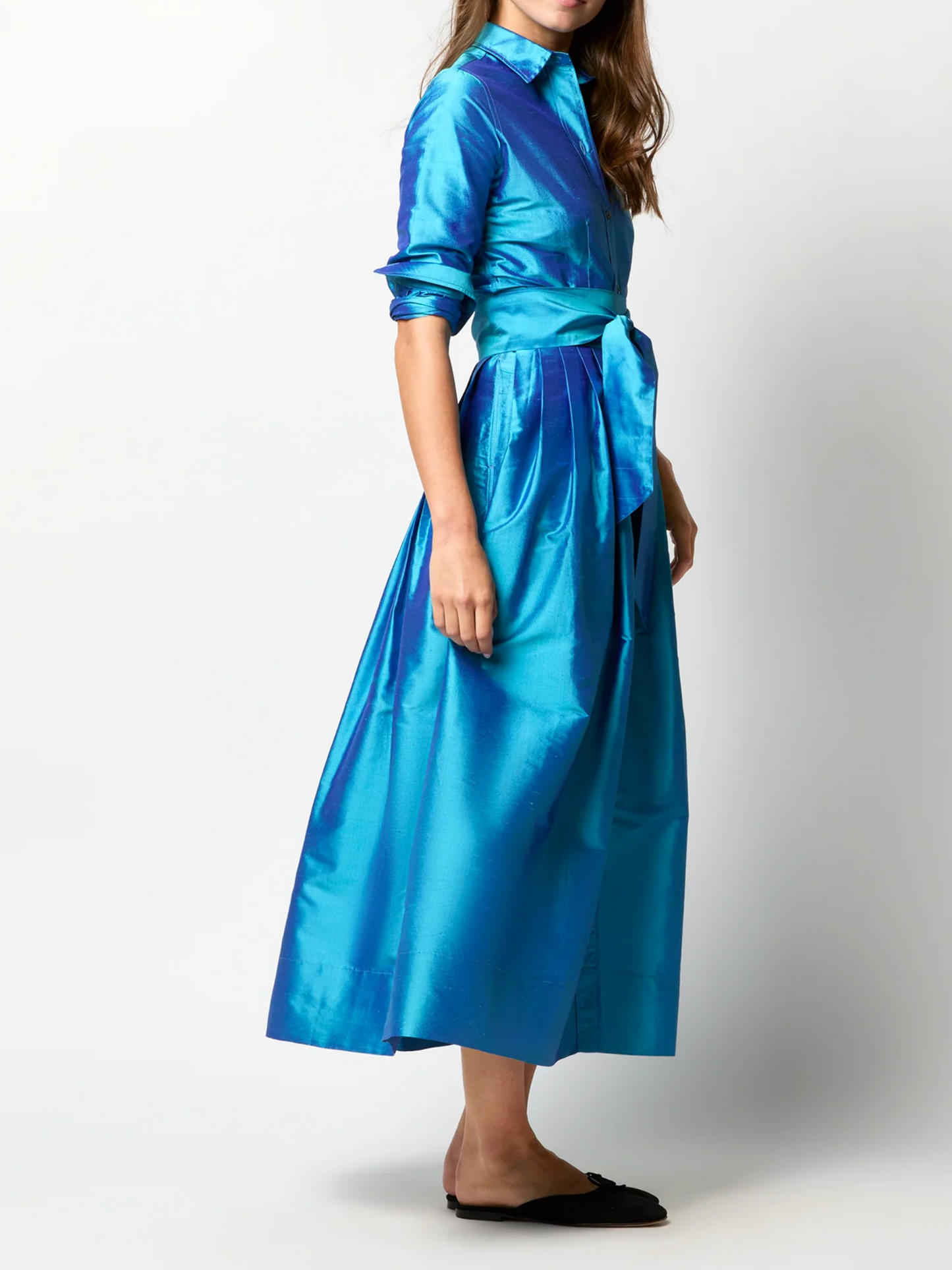 Classic Point Collar Belt Shirtwaist Dress