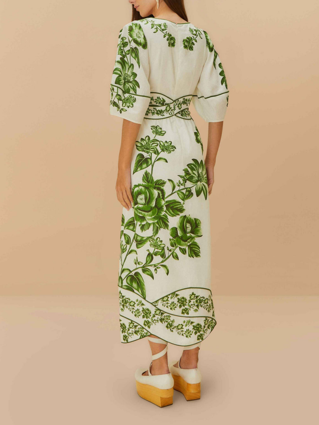 Fashion V Neck Waisted Printed Midi Dress