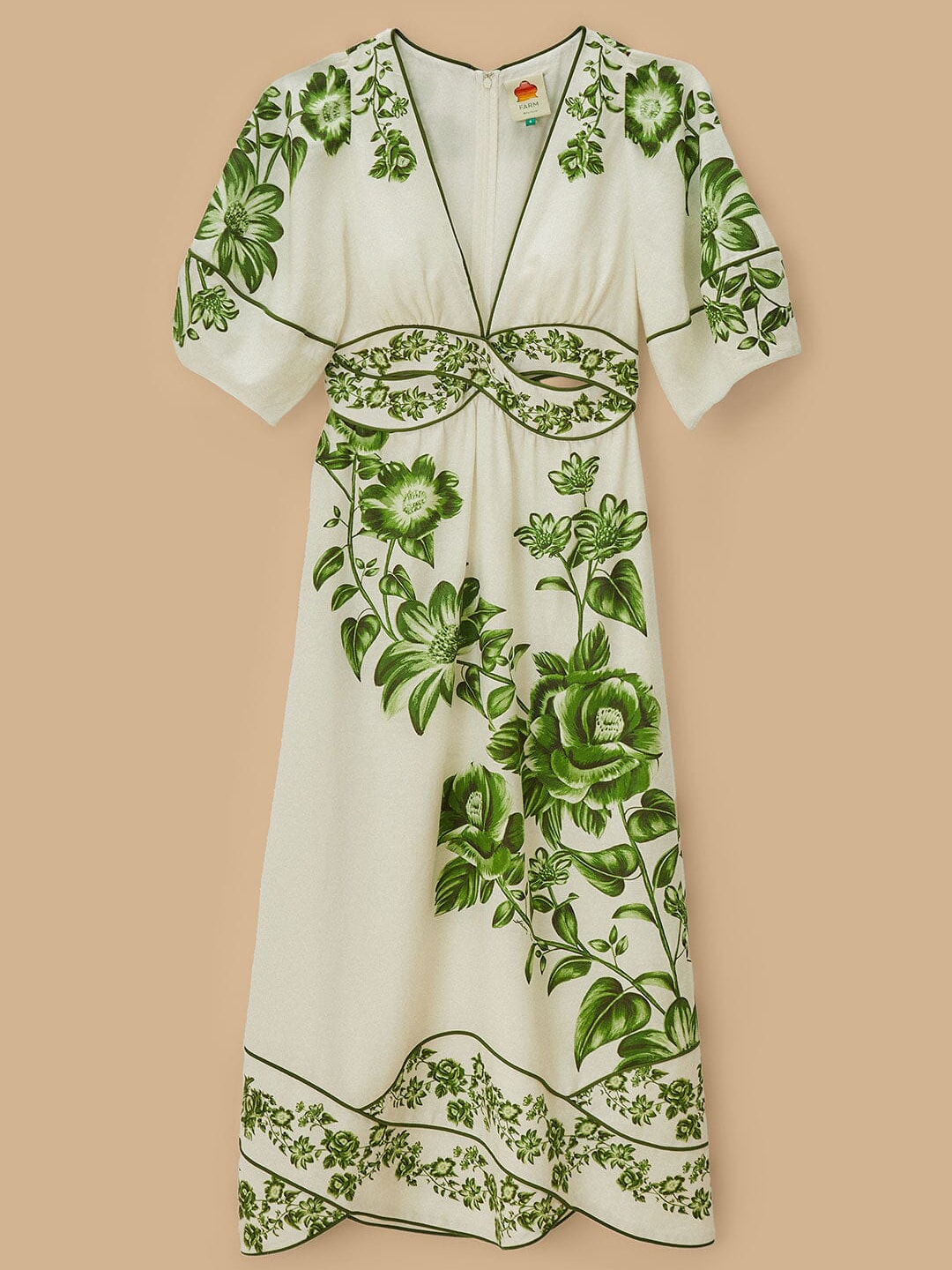 Fashion V Neck Waisted Printed Midi Dress