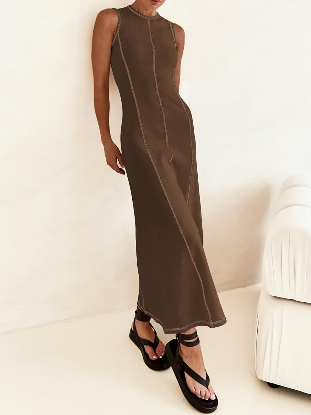 Sleek Contrast Maxi Dress