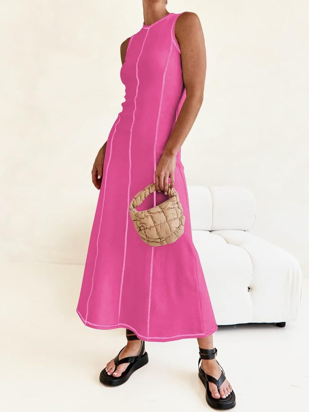 Sleek Contrast Maxi Dress