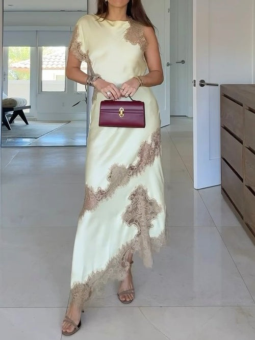 Satin Lace Maxi Dress