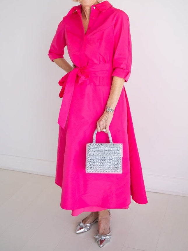 Taffeta Drop Waist Shirt Dress