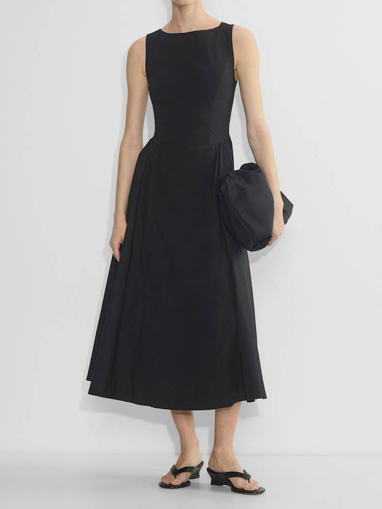 Cotton Poplin Open-back Fit-and-flare Dress