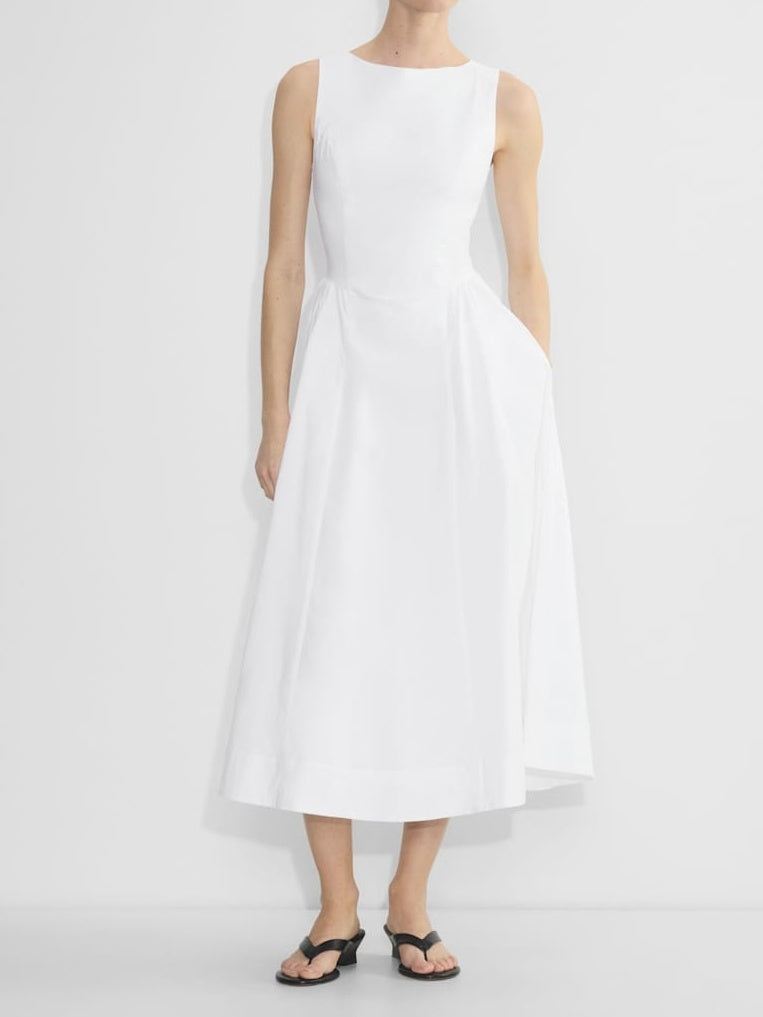Cotton Poplin Open-back Fit-and-flare Dress