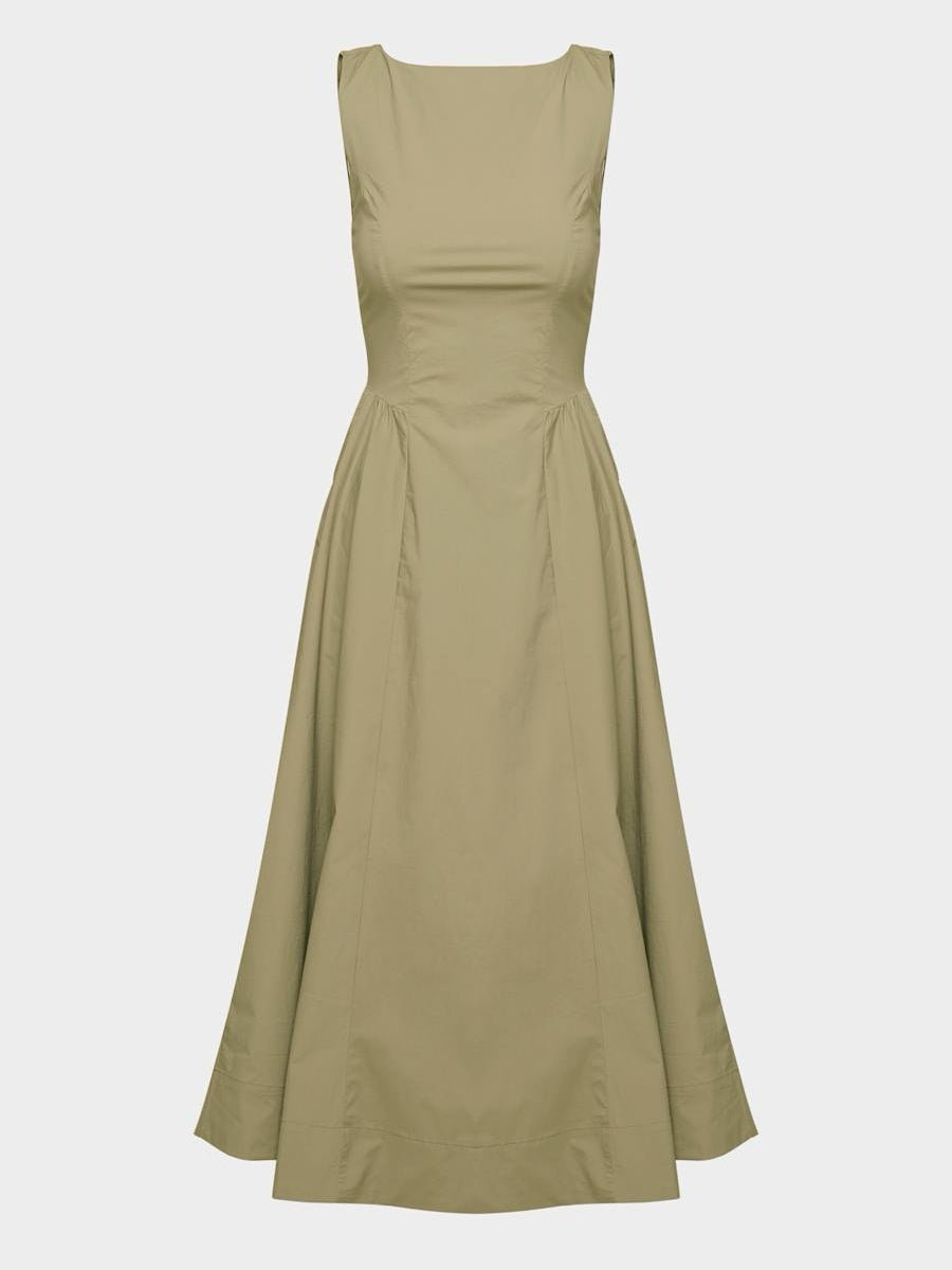 Cotton Poplin Open-back Fit-and-flare Dress