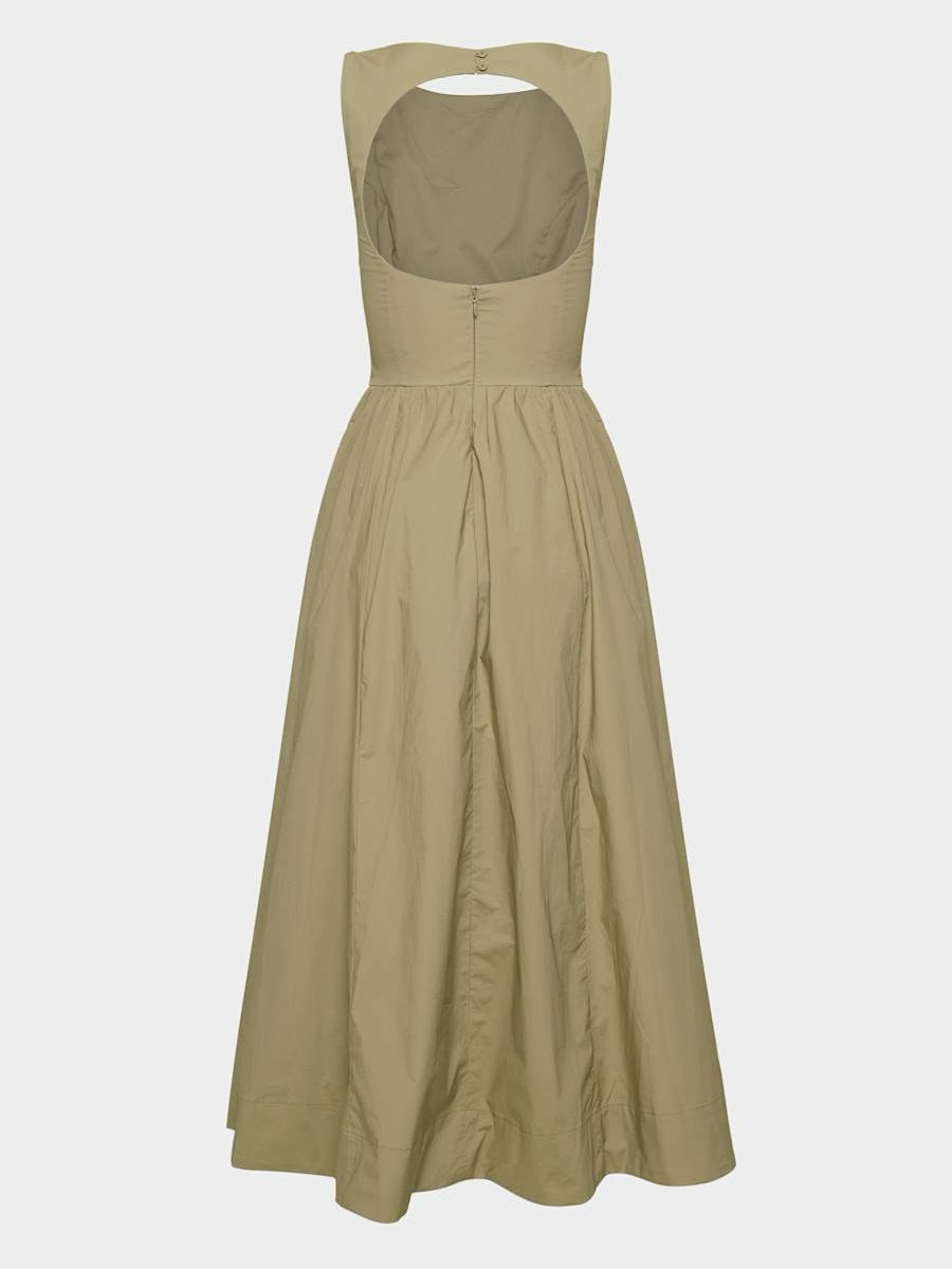 Cotton Poplin Open-back Fit-and-flare Dress