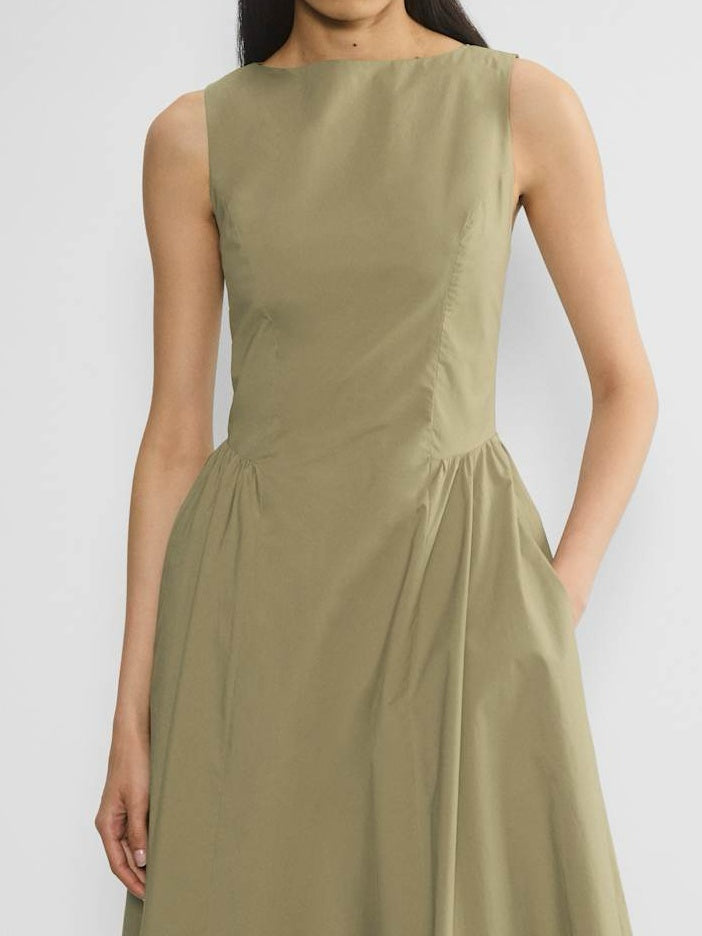 Cotton Poplin Open-back Fit-and-flare Dress