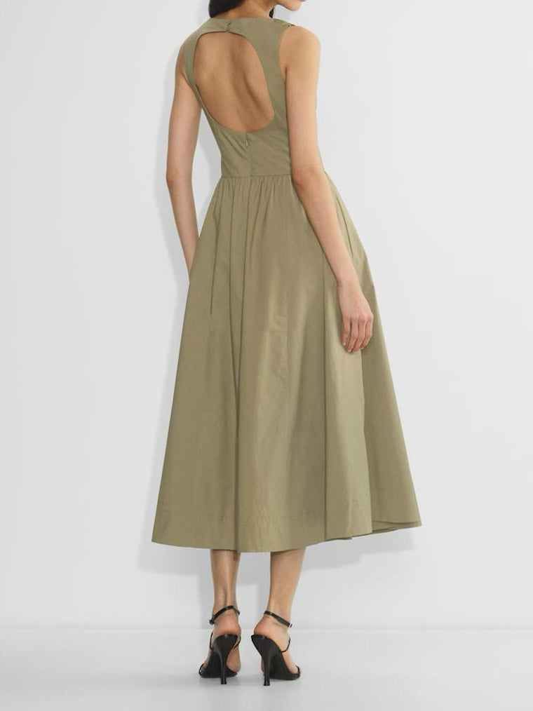 Cotton Poplin Open-back Fit-and-flare Dress