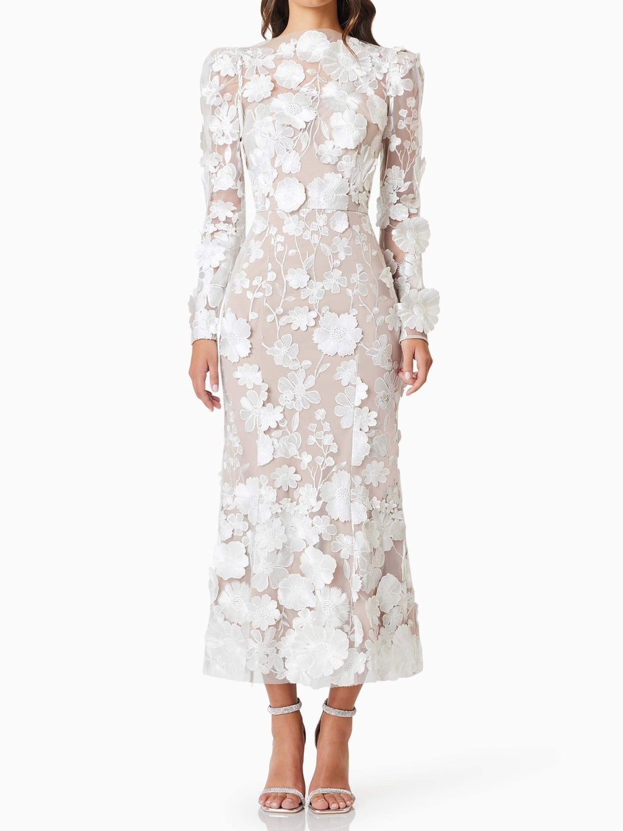 Puffed Sleeves 3D Lace Maxi Dress