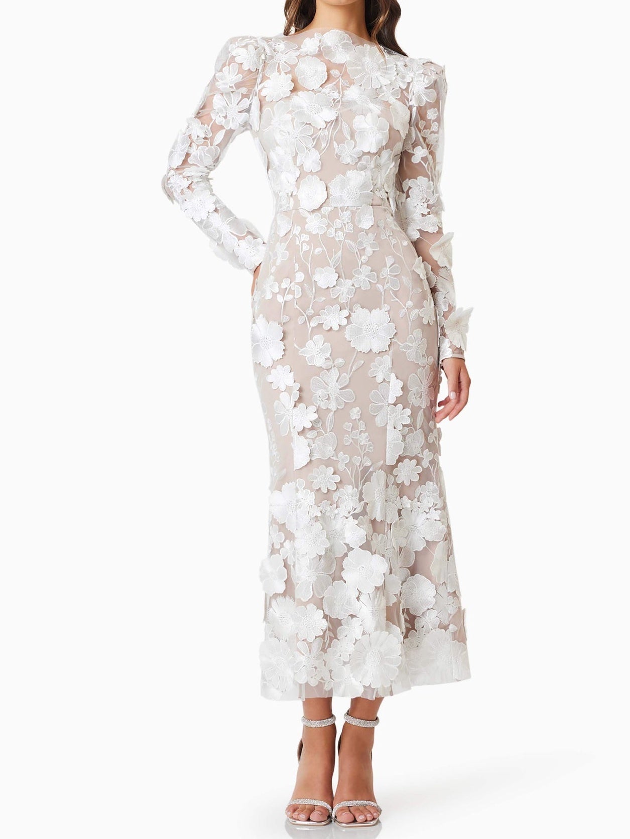 Puffed Sleeves 3D Lace Maxi Dress