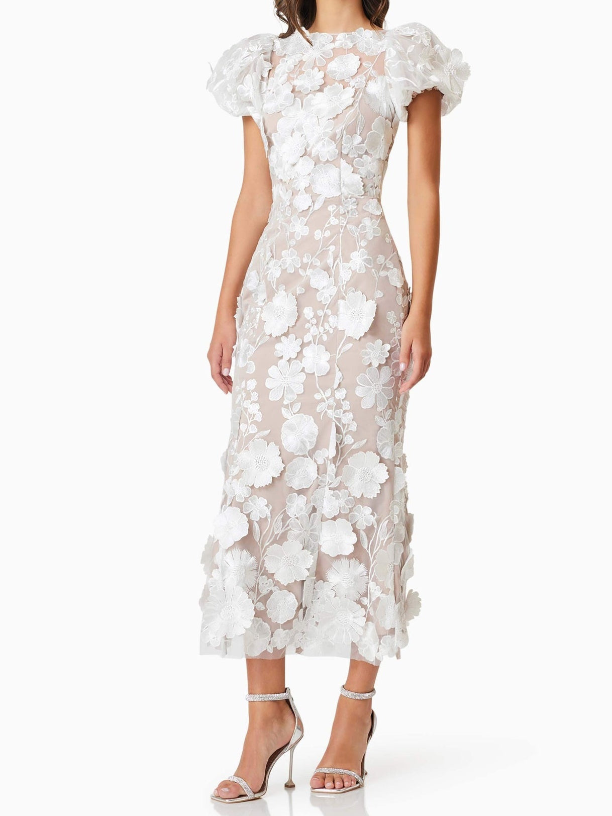 Puffed Sleeves 3D Lace Maxi Dress