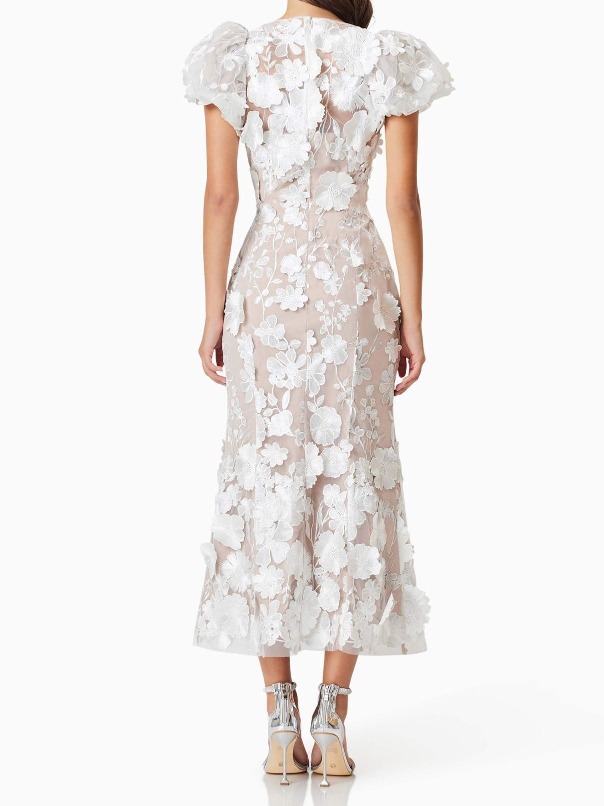 Puffed Sleeves 3D Lace Maxi Dress