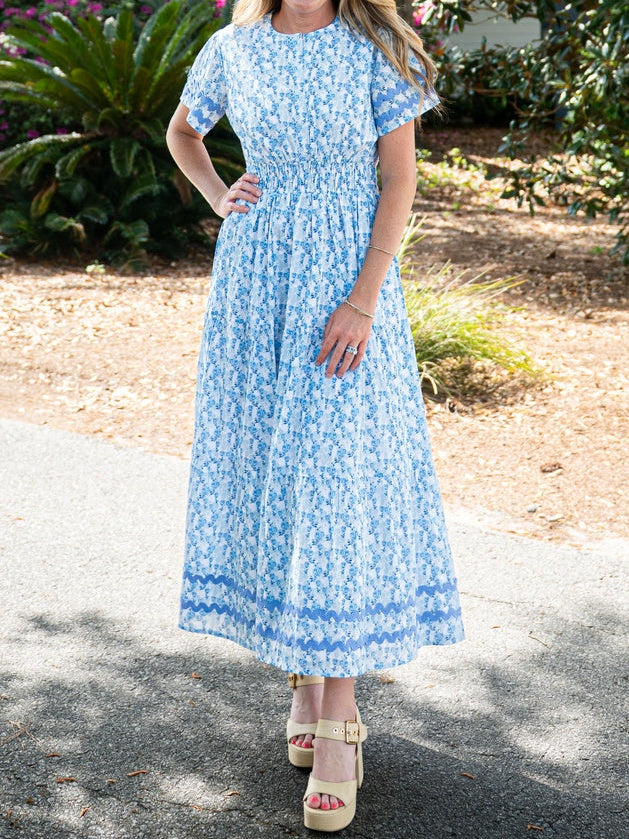 Floral Cinched Waist Midi Dress