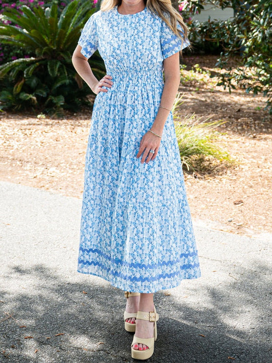 Floral Cinched Waist Midi Dress