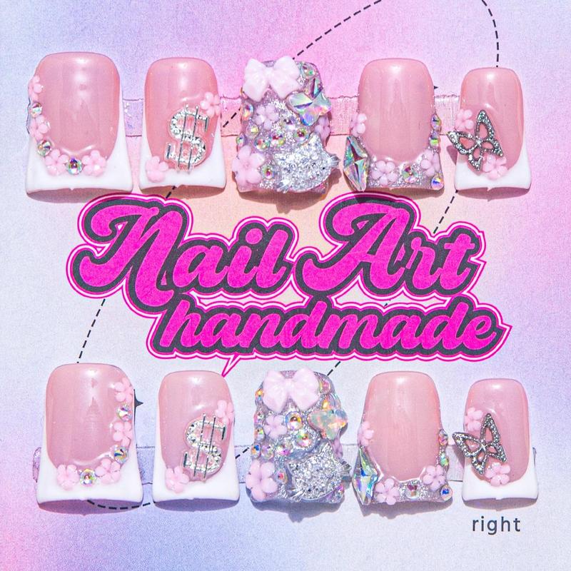 Bow & Rhinestone Decoration Design Fake Nails