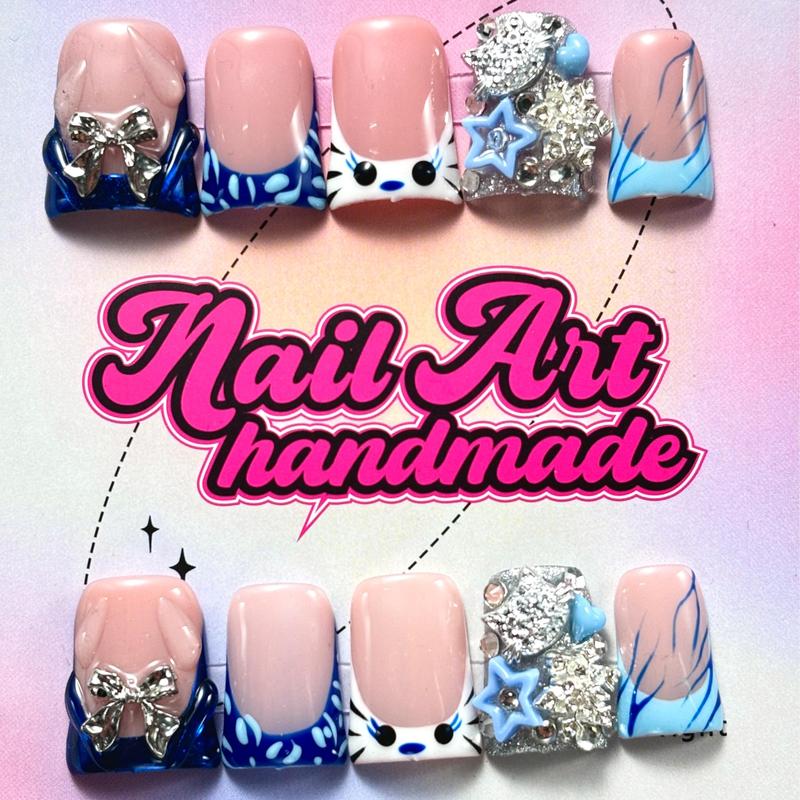 Bow & Rhinestone Decoration Design Fake Nails
